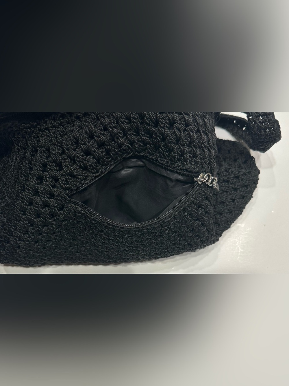 THE SAK Black Classic Crochet Long Crossbody Strap Shoulder Handbag Boho - Picture 6 of 16